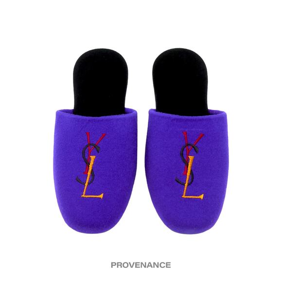 🔴 Yves Saint Laurent YSL Velour Logo Slipper - Purple - Picture 1 of 5
